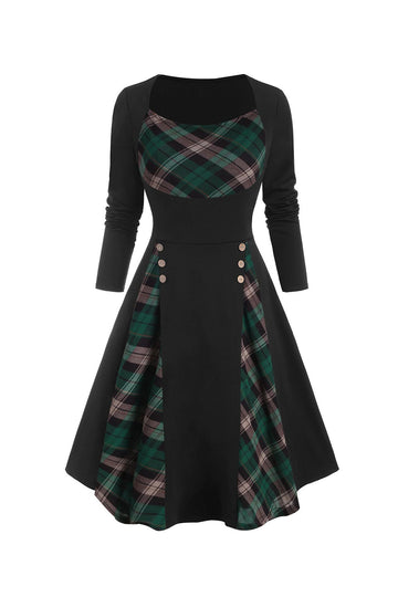 Check Printed Waist-Up Halloween Retro Dress
